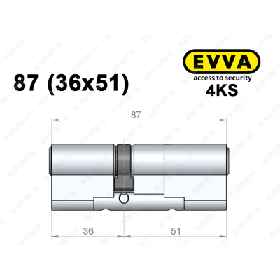 Цилиндр EVVA 4KS 87 мм (36x51), ключ-ключ
