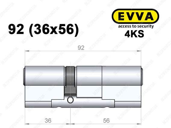 Циліндр EVVA 4KS 92 мм (36x56), ключ-ключ
