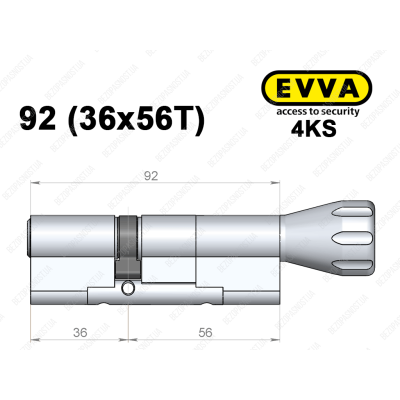 Цилиндр EVVA 4KS 92 мм (36x56T), с тумблером
