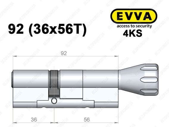 Циліндр EVVA 4KS 92 мм (36x56T), з тумблером