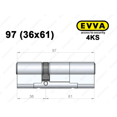 Цилиндр EVVA 4KS 97 мм (36x61), ключ-ключ