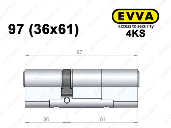 Циліндр EVVA 4KS 97 мм (36x61), ключ-ключ