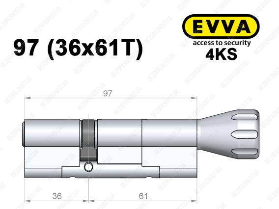 Циліндр EVVA 4KS 97 мм (36x61T), з тумблером