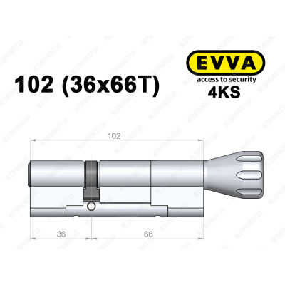 Цилиндр EVVA 4KS 102 мм (36x66T), с тумблером
