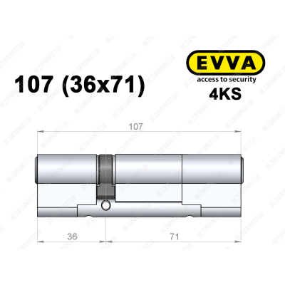 Цилиндр EVVA 4KS 107 мм (36x71), ключ-ключ