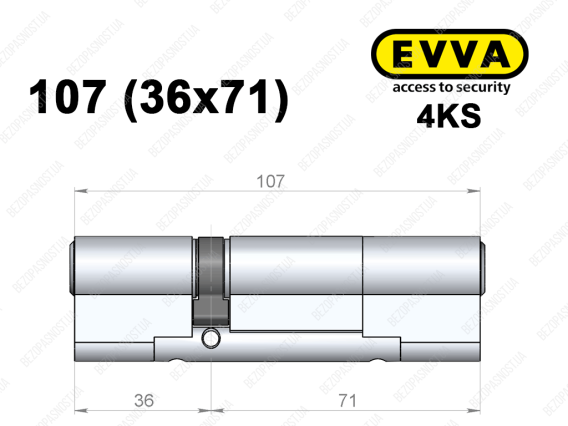 Циліндр EVVA 4KS 107 мм (36x71), ключ-ключ