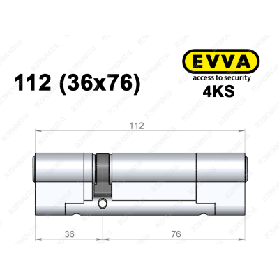 Циліндр EVVA 4KS 112 мм (36x76), ключ-ключ