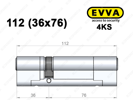 Цилиндр EVVA 4KS 112 мм (36x76), ключ-ключ