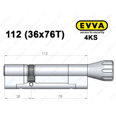 Цилиндр EVVA 4KS 112 мм (36x76T), с тумблером