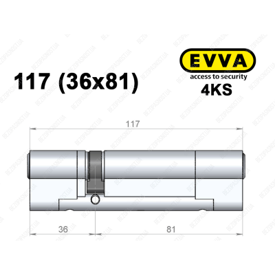 Цилиндр EVVA 4KS 117 мм (36x81), ключ-ключ