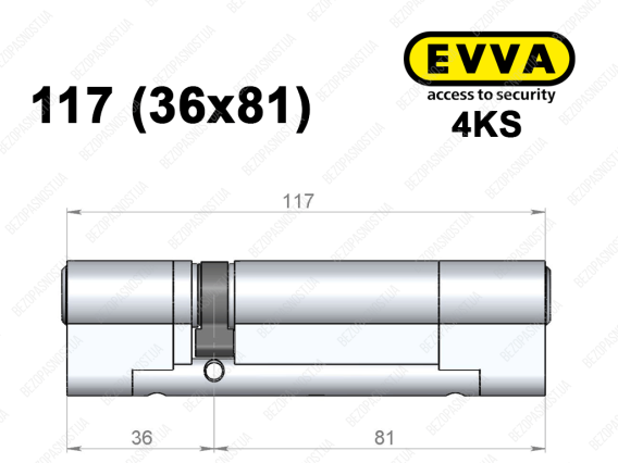 Циліндр EVVA 4KS 117 мм (36x81), ключ-ключ