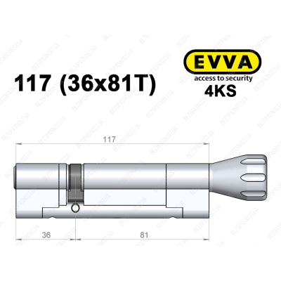 Цилиндр EVVA 4KS 117 мм (36x81T), с тумблером