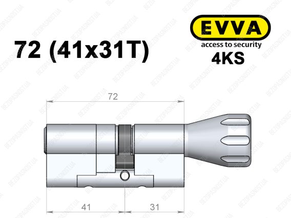 Циліндр EVVA 4KS 72 мм (41x31T), з тумблером