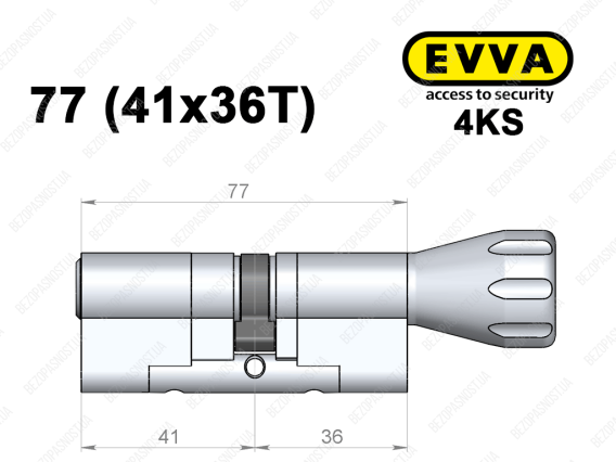 Цилиндр EVVA 4KS 77 мм (41x36T), с тумблером