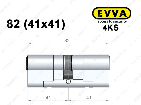 Цилиндр EVVA 4KS 82 мм (41x41), ключ-ключ
