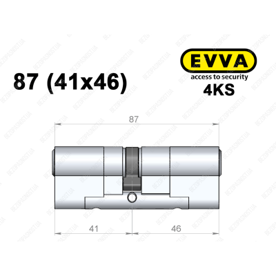 Цилиндр EVVA 4KS 87 мм (41x46), ключ-ключ
