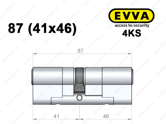 Циліндр EVVA 4KS 87 мм (41x46), ключ-ключ