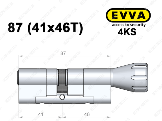 Циліндр EVVA 4KS 87 мм (41x46T), з тумблером
