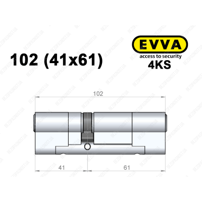 Циліндр EVVA 4KS 102 мм (41x61), ключ-ключ