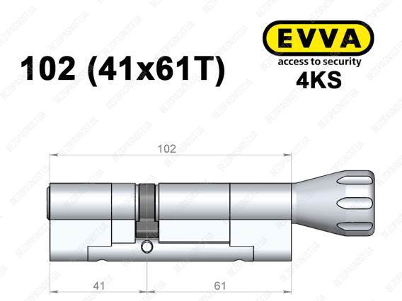 Циліндр EVVA 4KS 102 мм (41x61T), з тумблером
