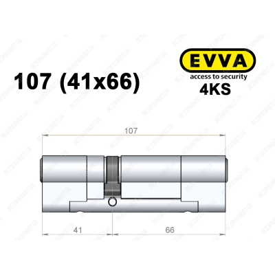 Цилиндр EVVA 4KS 107 мм (41x66), ключ-ключ