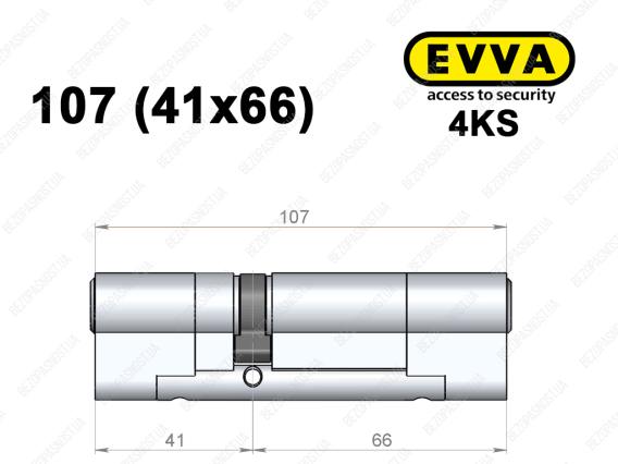 Циліндр EVVA 4KS 107 мм (41x66), ключ-ключ