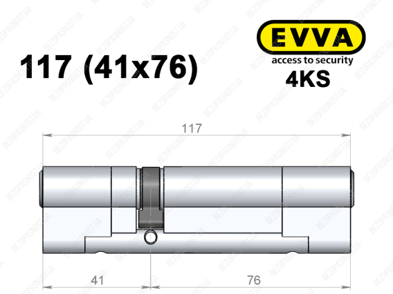 Циліндр EVVA 4KS 117 мм (41x76), ключ-ключ