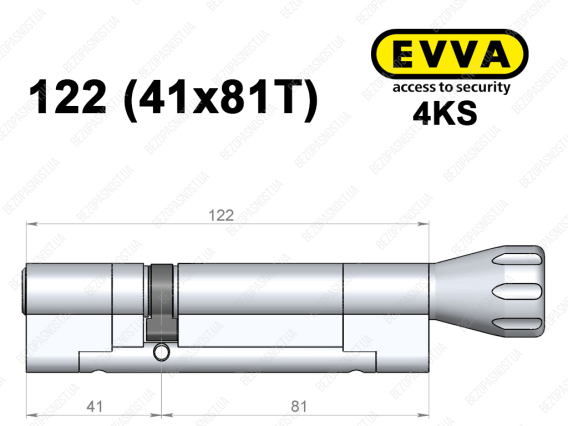 Циліндр EVVA 4KS 122 мм (41x81T), з тумблером