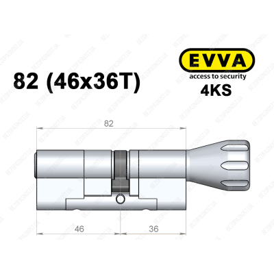 Цилиндр EVVA 4KS 82 мм (46x36T), с тумблером