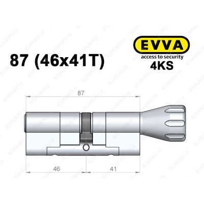 Цилиндр EVVA 4KS 87 мм (46x41T), с тумблером