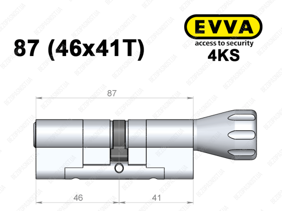 Цилиндр EVVA 4KS 87 мм (46x41T), с тумблером