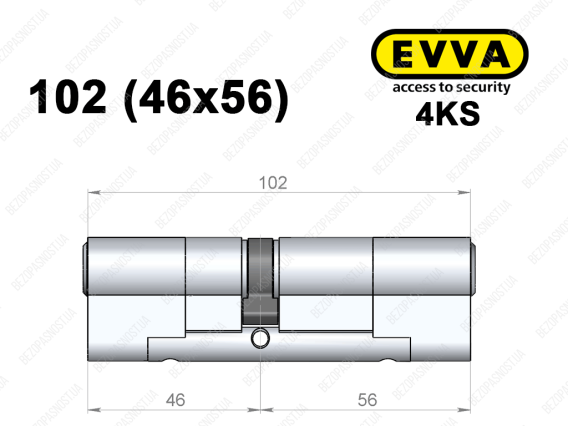 Цилиндр EVVA 4KS 102 мм (46x56), ключ-ключ