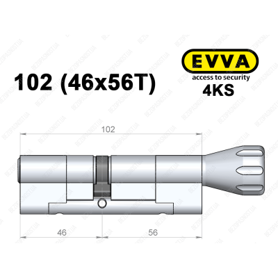 Цилиндр EVVA 4KS 102 мм (46x56T), с тумблером