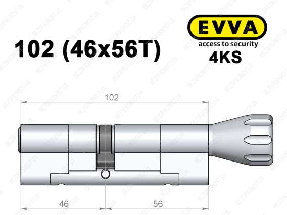 Цилиндр EVVA 4KS 102 мм (46x56T), с тумблером