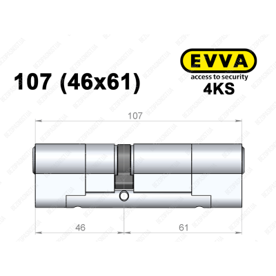 Циліндр EVVA 4KS 107 мм (46x61), ключ-ключ