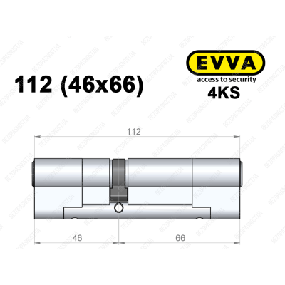 Цилиндр EVVA 4KS 112 мм (46x66), ключ-ключ