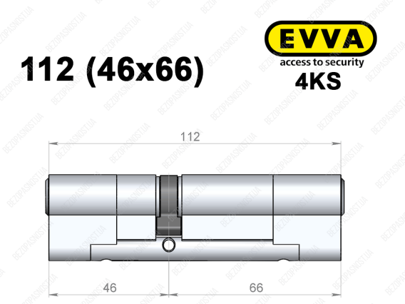 Цилиндр EVVA 4KS 112 мм (46x66), ключ-ключ