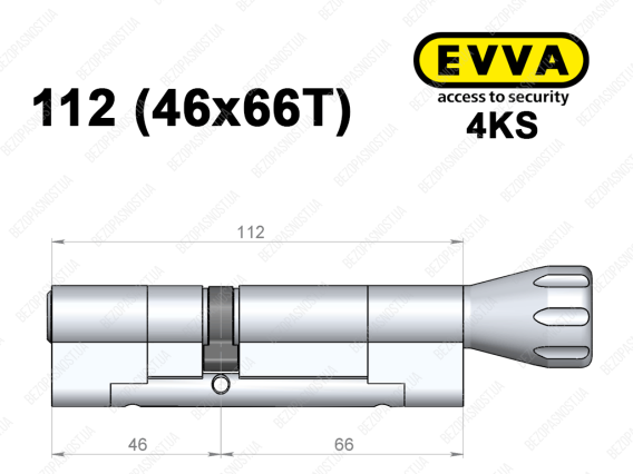Циліндр EVVA 4KS 112 мм (46x66T), з тумблером