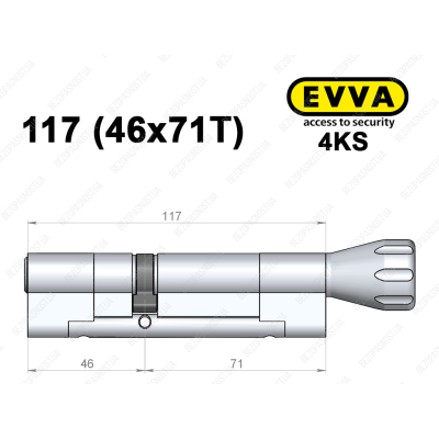 Цилиндр EVVA 4KS 117 мм (46x71T), с тумблером