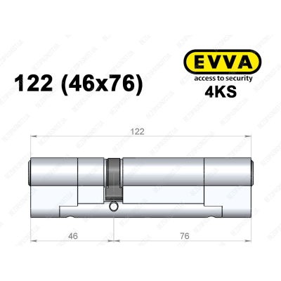 Цилиндр EVVA 4KS 122 мм (46x76), ключ-ключ