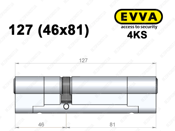 Циліндр EVVA 4KS 127 мм (46x81), ключ-ключ