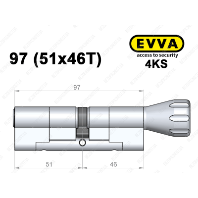 Цилиндр EVVA 4KS 97 мм (51x46T), с тумблером