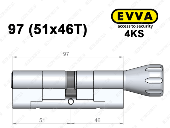 Циліндр EVVA 4KS 97 мм (51x46T), з тумблером
