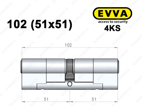 Цилиндр EVVA 4KS 102 мм (51x51), ключ-ключ