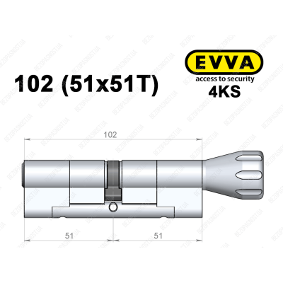 Цилиндр EVVA 4KS 102 мм (51x51T), с тумблером