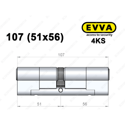 Циліндр EVVA 4KS 107 мм (51x56), ключ-ключ