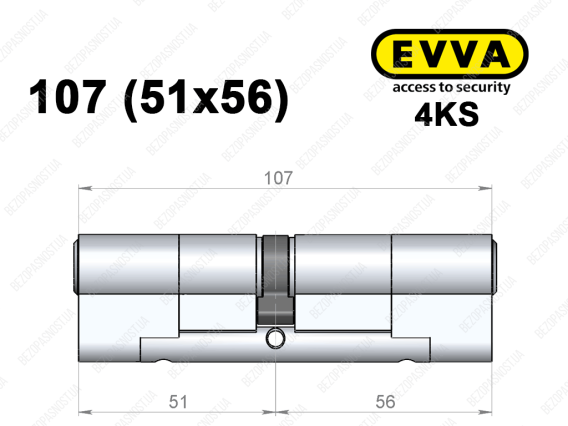 Цилиндр EVVA 4KS 107 мм (51x56), ключ-ключ