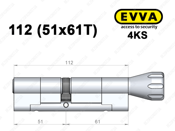 Циліндр EVVA 4KS 112 мм (51x61T), з тумблером