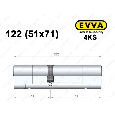 Цилиндр EVVA 4KS 122 мм (51x71), ключ-ключ