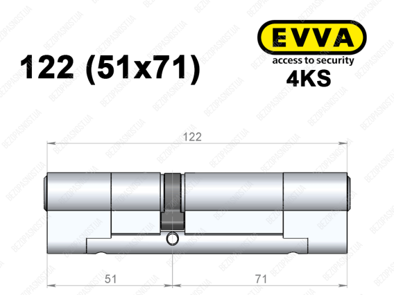 Циліндр EVVA 4KS 122 мм (51x71), ключ-ключ